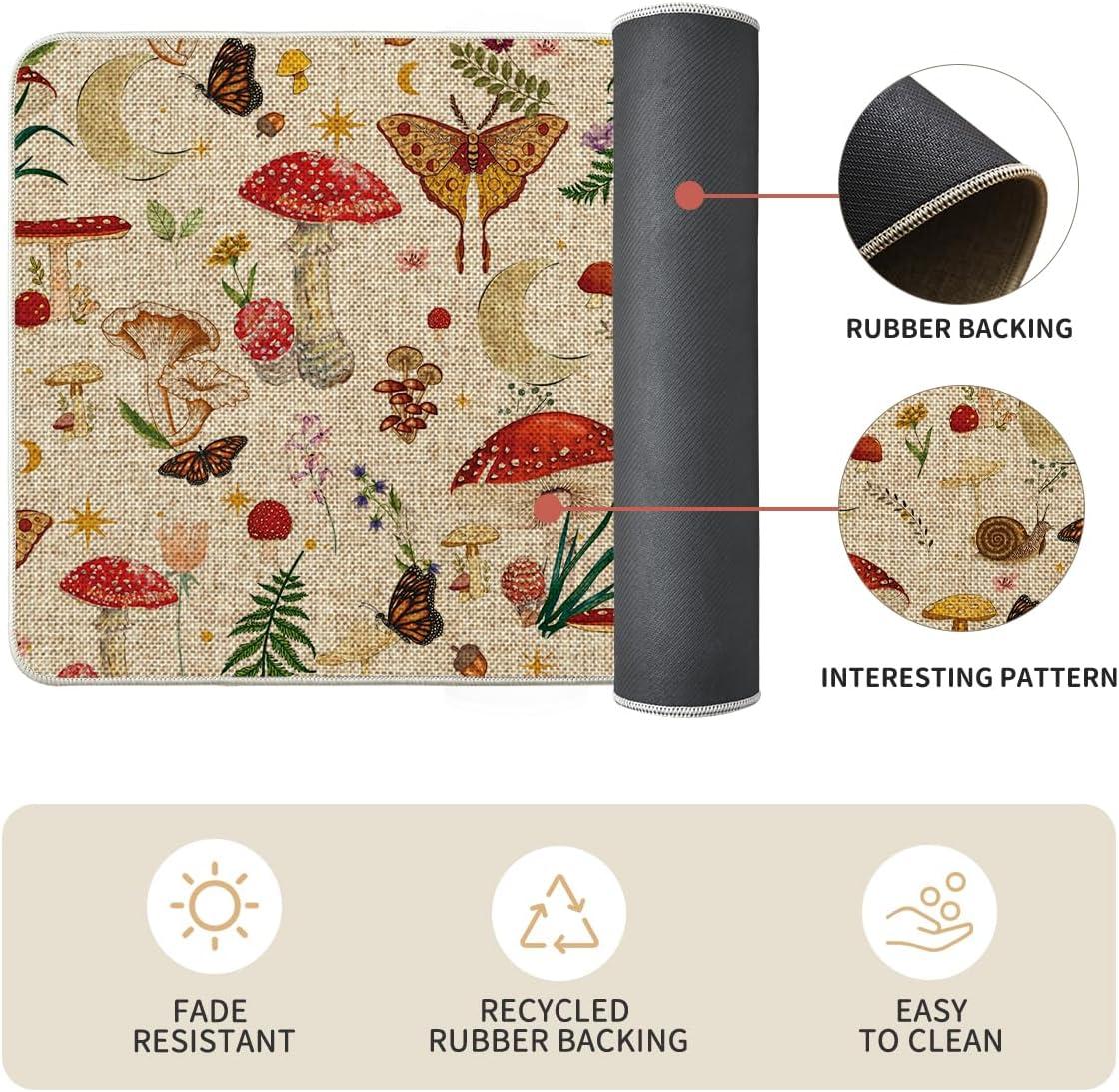 image:imageArtoid Mode Mushrooms Butterfly Spring Kitchen Mats Set of 2 Home Decor LowProfile Kitchen Rugs for Floor 17x29 and 17x47 InchBeige