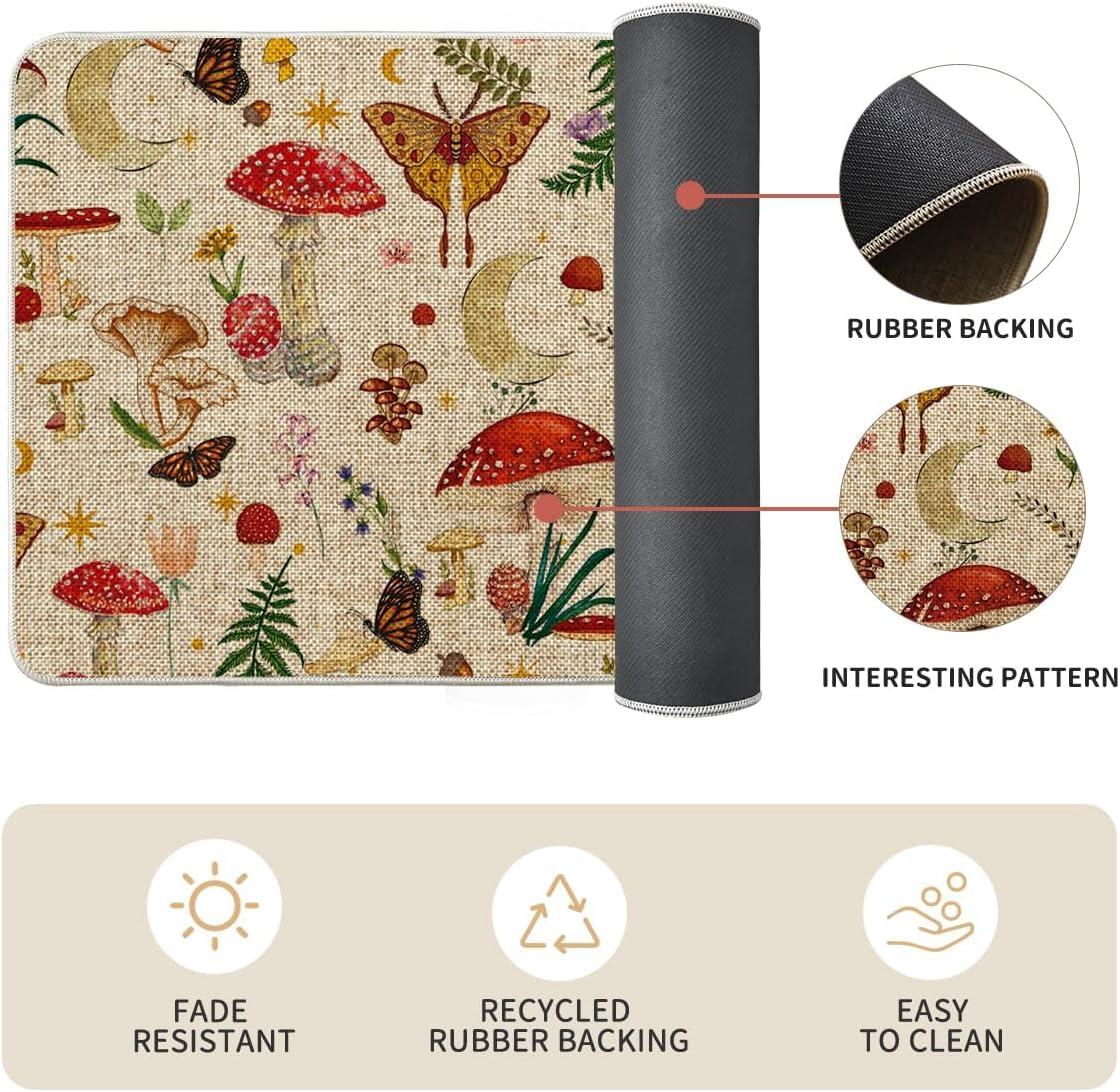 image:imageArtoid Mode Mushrooms Butterfly Spring Kitchen Mats Set of 2 Home Decor LowProfile Kitchen Rugs for Floor 17x29 and 17x47 InchBeige