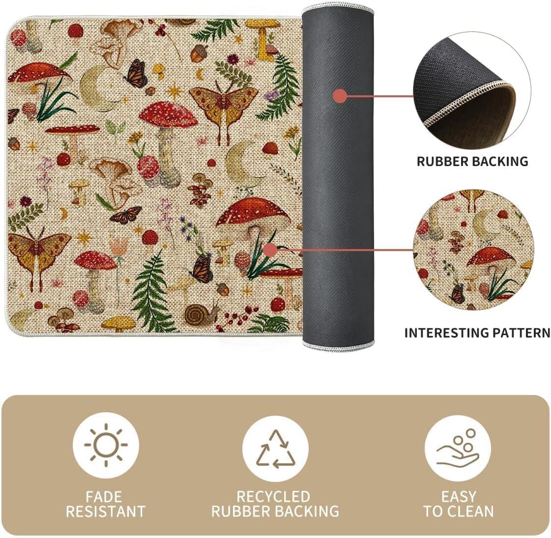 image:imageArtoid Mode Mushrooms Butterfly Spring Kitchen Mats Set of 2 Home Decor LowProfile Kitchen Rugs for Floor 17x29 and 17x47 InchBeige