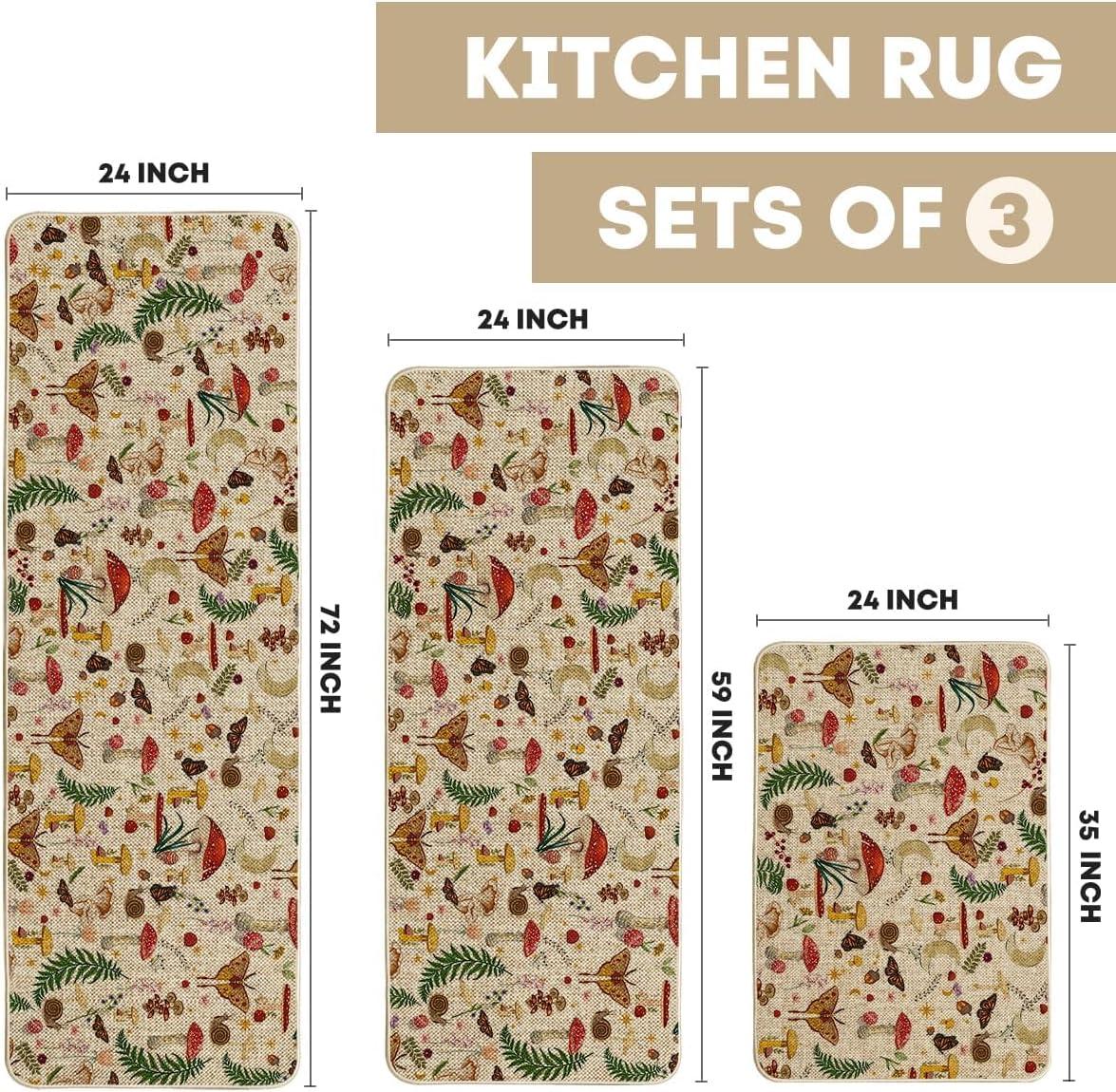 image:imageArtoid Mode Mushrooms Butterfly Spring Kitchen Mats Set of 2 Home Decor LowProfile Kitchen Rugs for Floor 17x29 and 17x47 InchBeige