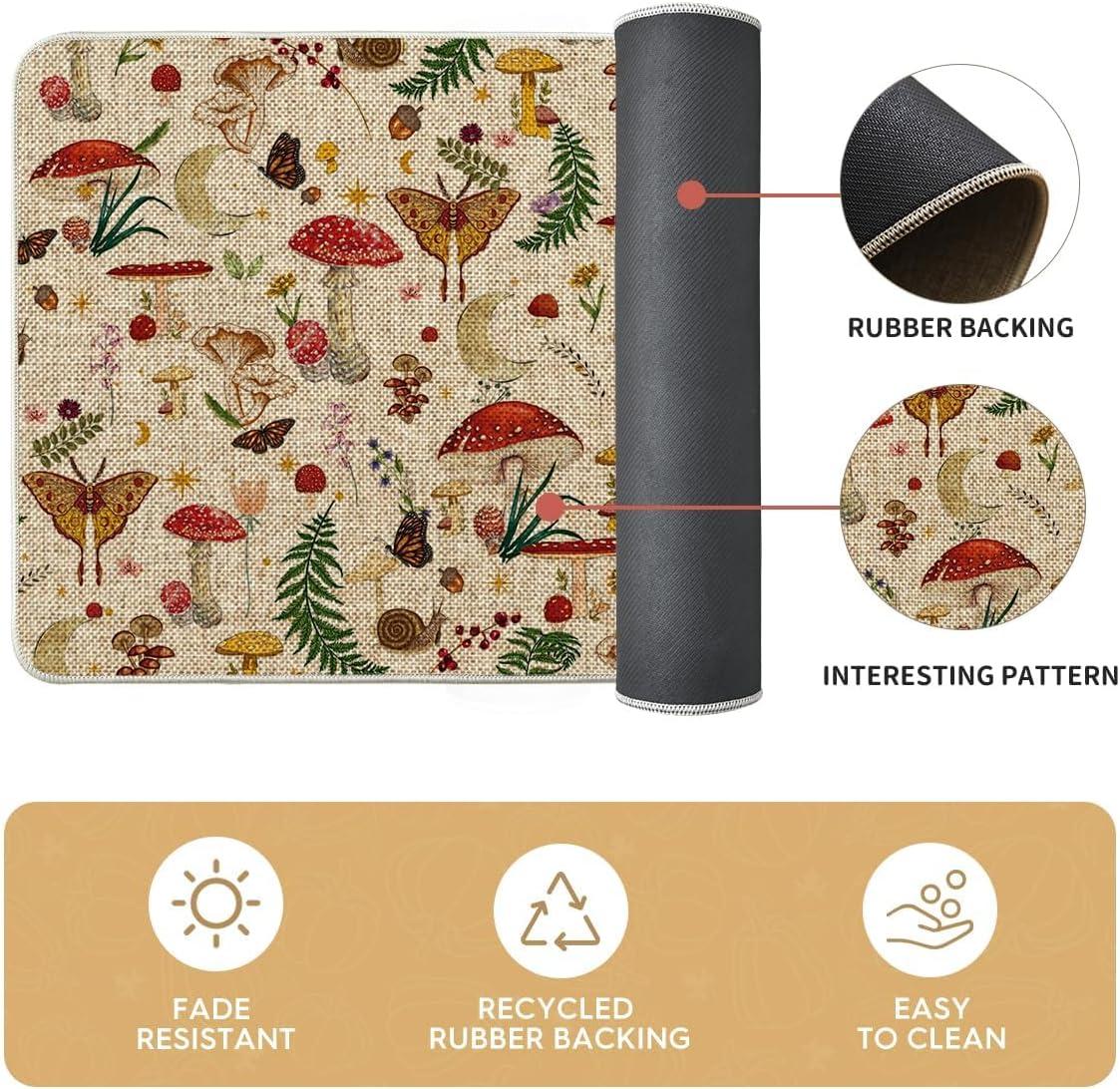 image:imageArtoid Mode Mushrooms Butterfly Spring Kitchen Mats Set of 2 Home Decor LowProfile Kitchen Rugs for Floor 17x29 and 17x47 InchBeige