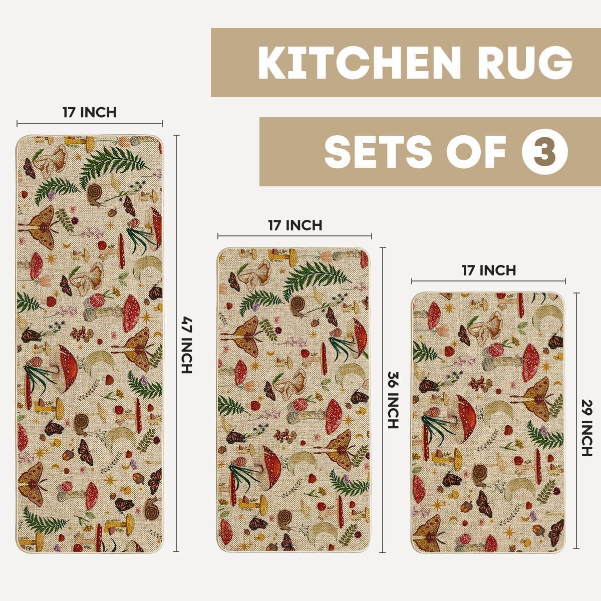 image:imageArtoid Mode Mushrooms Butterfly Spring Kitchen Mats Set of 2 Home Decor LowProfile Kitchen Rugs for Floor 17x29 and 17x47 InchBeige