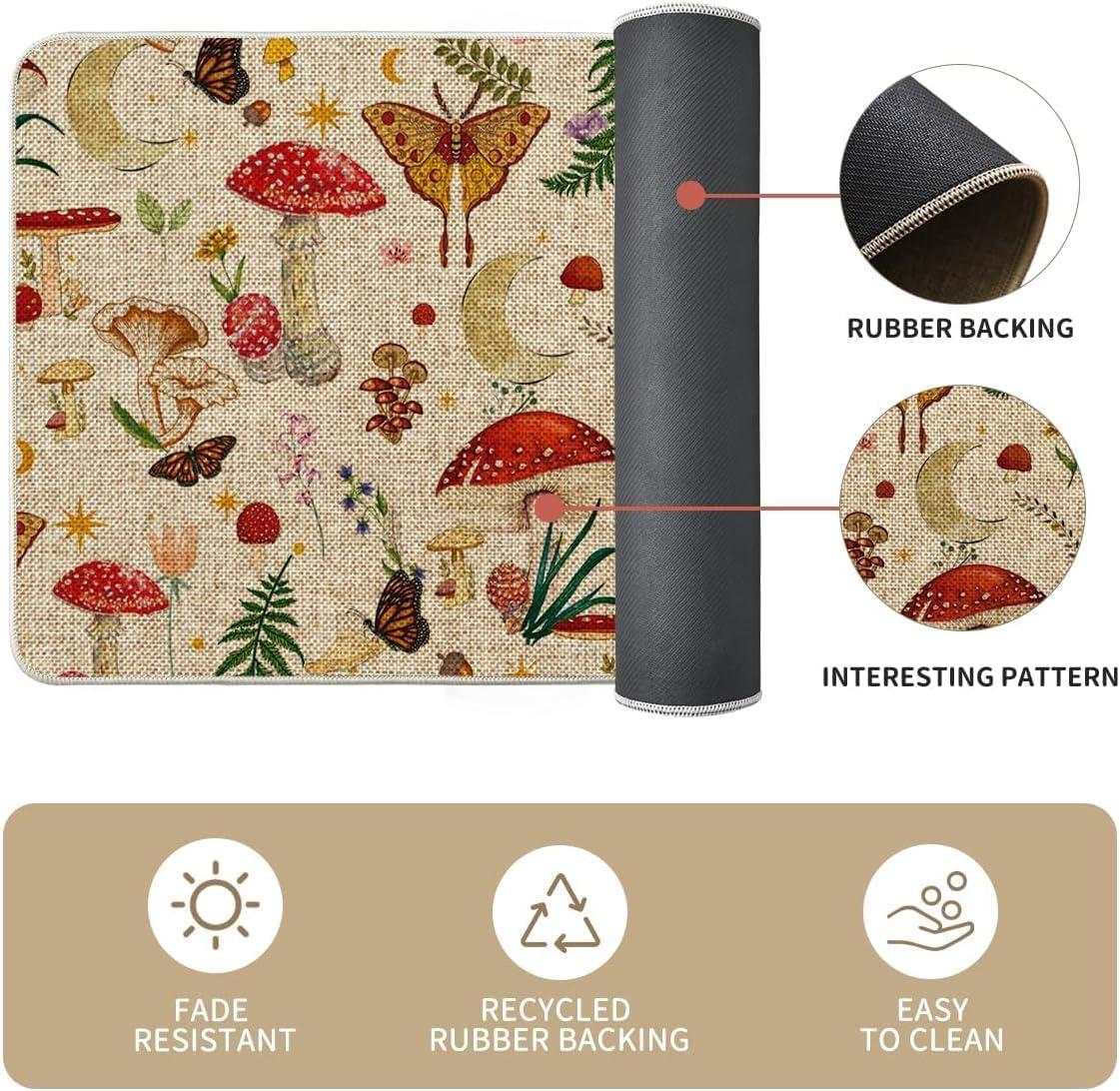 image:imageArtoid Mode Mushrooms Butterfly Spring Kitchen Mats Set of 2 Home Decor LowProfile Kitchen Rugs for Floor 17x29 and 17x47 InchBeige