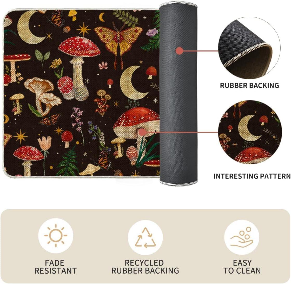 image:imageArtoid Mode Mushrooms Butterfly Spring Kitchen Mats Set of 2 Home Decor LowProfile Kitchen Rugs for Floor 17x29 and 17x47 InchBlack
