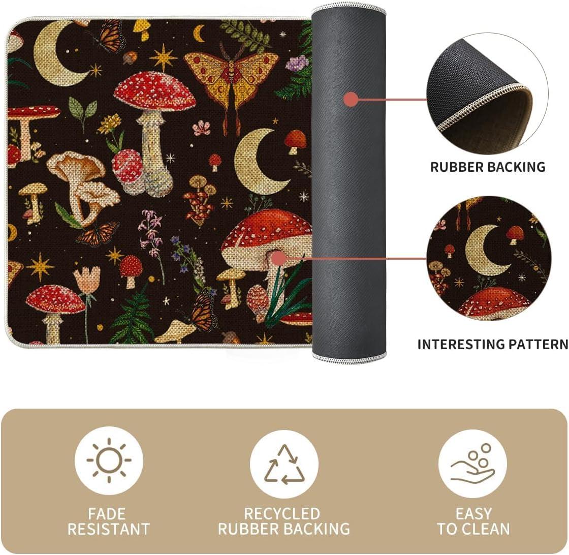 image:imageArtoid Mode Mushrooms Butterfly Spring Kitchen Mats Set of 2 Home Decor LowProfile Kitchen Rugs for Floor 17x29 and 17x47 InchBlack
