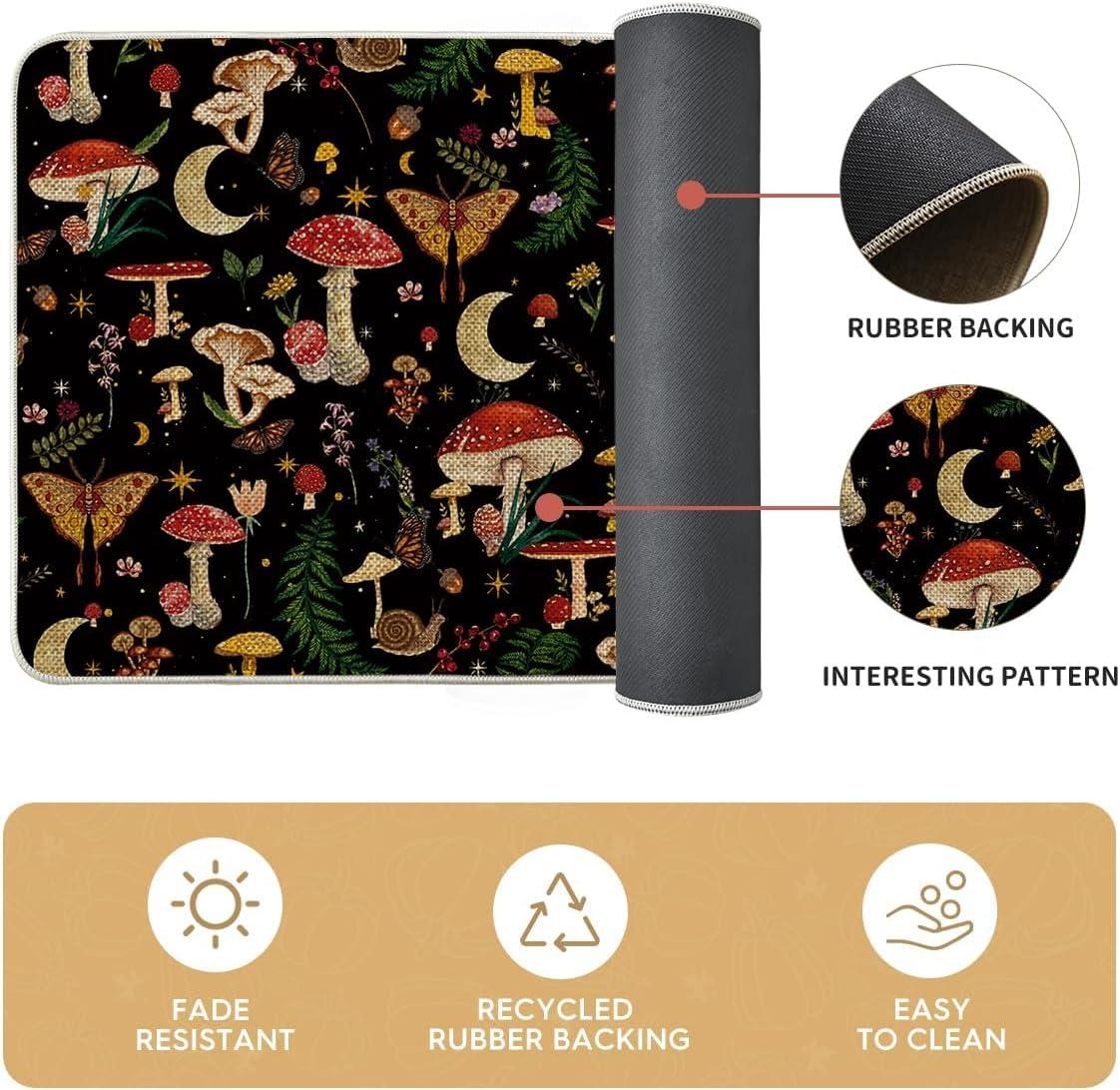 image:imageArtoid Mode Mushrooms Butterfly Spring Kitchen Mats Set of 2 Home Decor LowProfile Kitchen Rugs for Floor 17x29 and 17x47 InchBlack