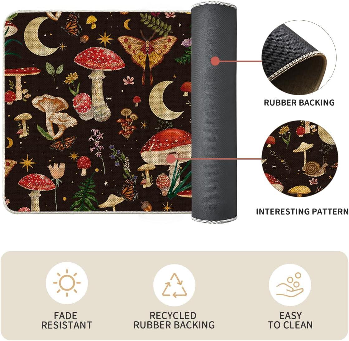 image:imageArtoid Mode Mushrooms Butterfly Spring Kitchen Mats Set of 2 Home Decor LowProfile Kitchen Rugs for Floor 17x29 and 17x47 InchBlack