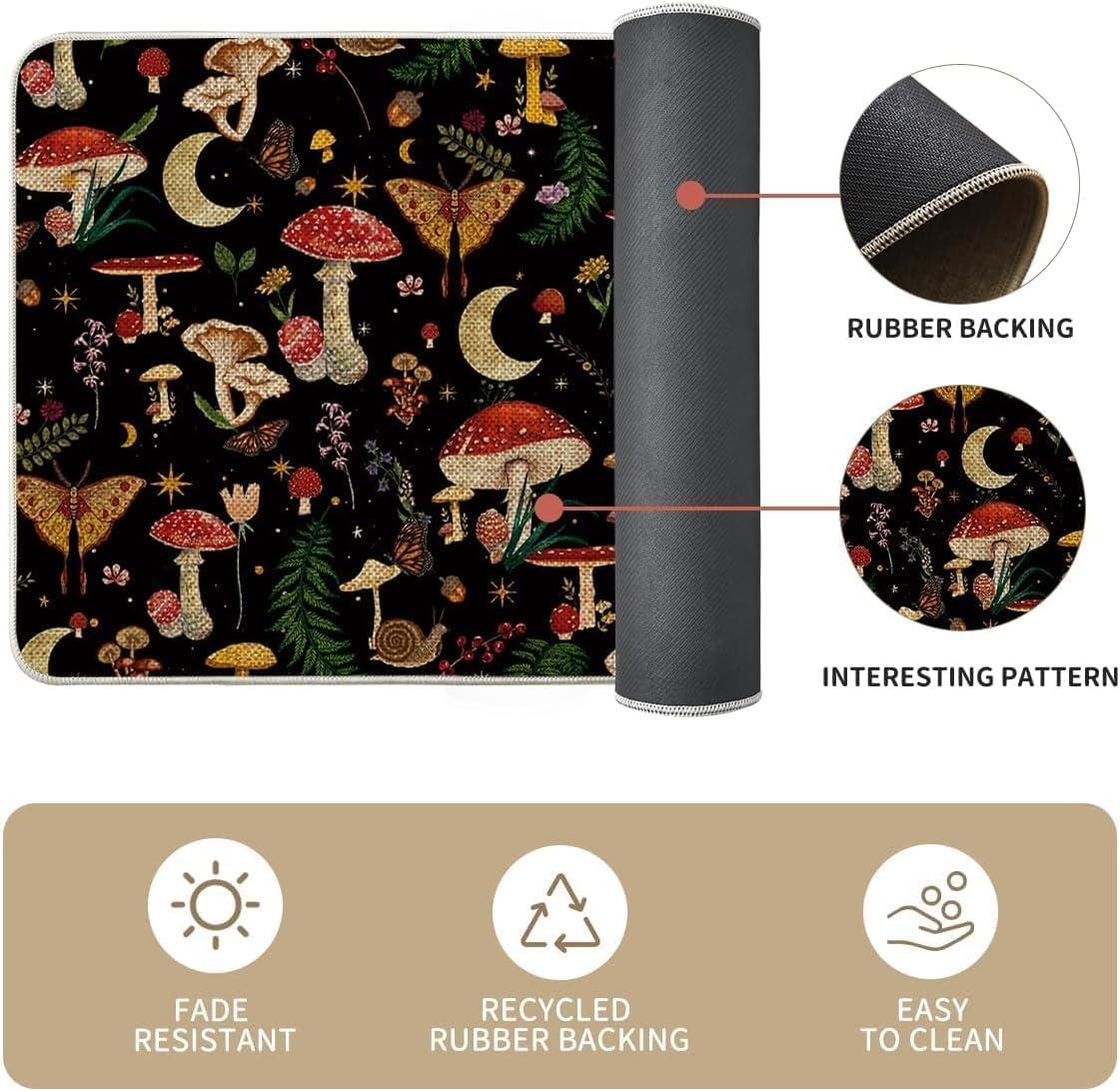 image:imageArtoid Mode Mushrooms Butterfly Spring Kitchen Mats Set of 2 Home Decor LowProfile Kitchen Rugs for Floor 17x29 and 17x47 InchBlack