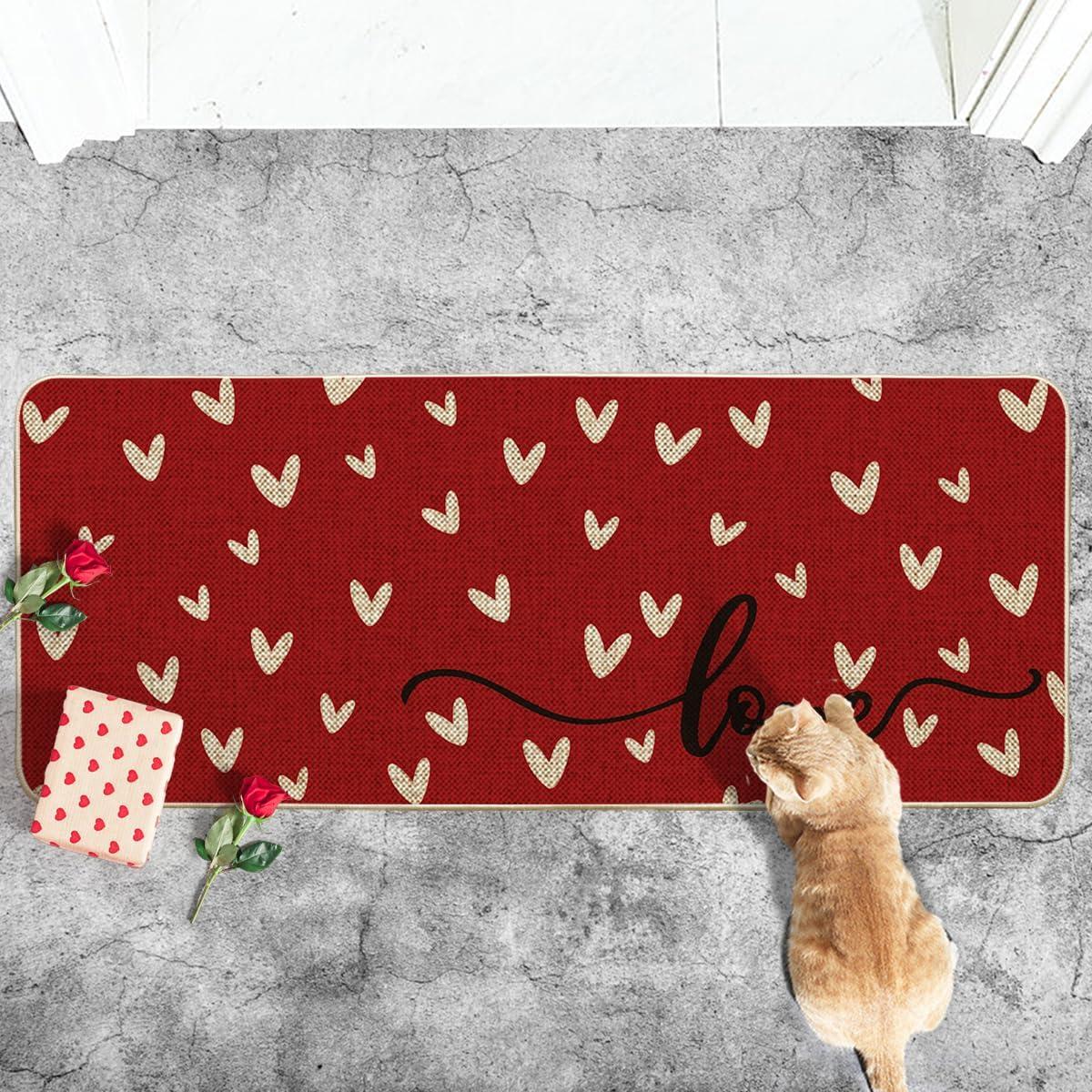 image:imageArtoid Mode Pink Love Valentines Doormat Anniversary Wedding Home Decor LowProfile Rug Switch Mat for Indoor Outdoor 17x29 InchRed