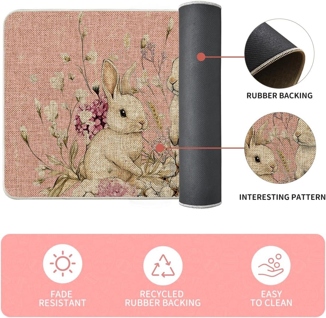 image:imageArtoid Mode Pink Rabbit Bunny Flowers Easter Kitchen Mats Set of 2 Spring Home Decor LowProfile Kitchen Rugs for Floor 17x29 and 17x47 InchPink