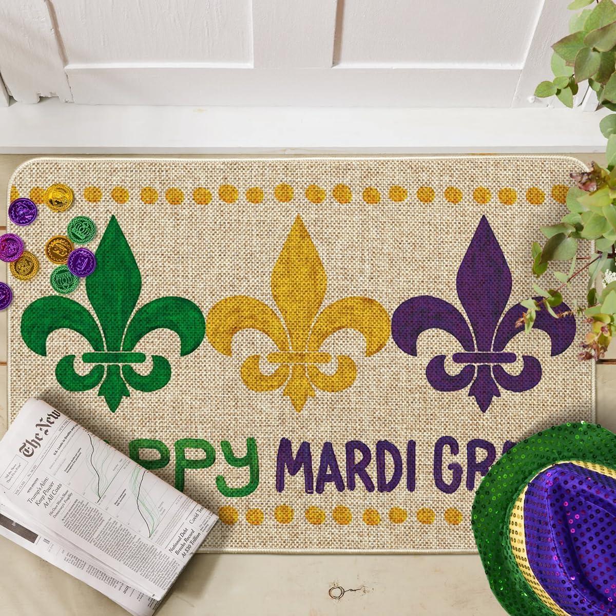image:imageArtoid Mode Polka Dot Irises Happy Mardi Gras Doormat Carnival Home Decor LowProfile Switch Rug Door Mat Floor Mat for Indoor Outdoor 17x29 InchBeige