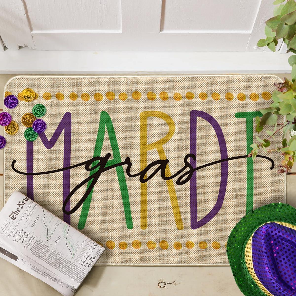 image:imageArtoid Mode Polka Dot Mardi Gras Doormat Carnival Seasonal LowProfile Rug Switch Mat for Indoor Outdoor 17x29 InchBeige
