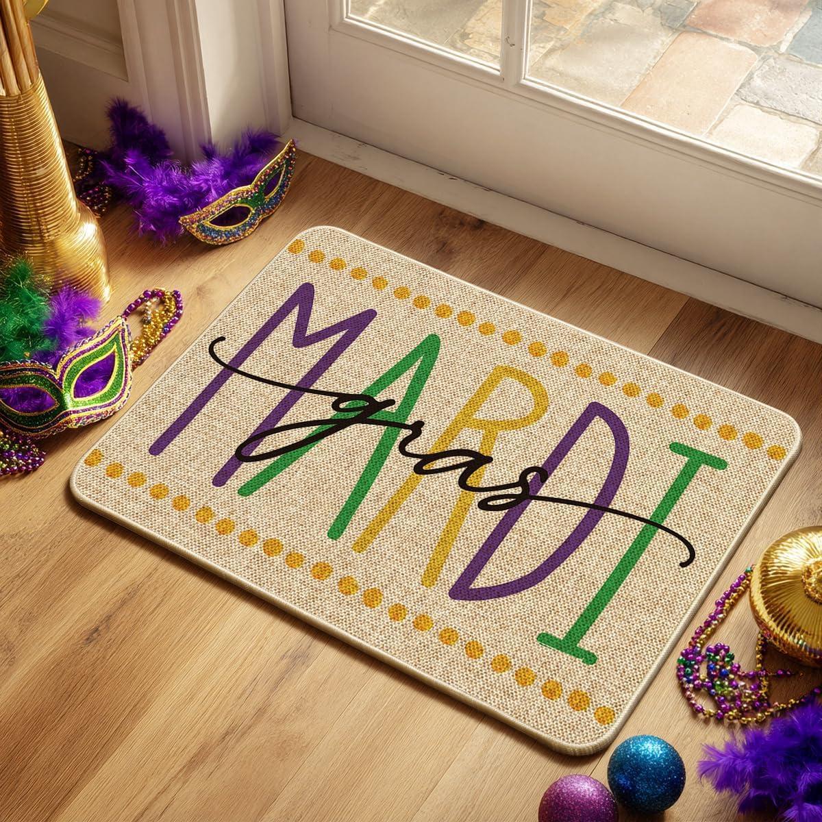 image:imageArtoid Mode Polka Dot Mardi Gras Doormat Carnival Seasonal LowProfile Rug Switch Mat for Indoor Outdoor 17x29 InchBeige