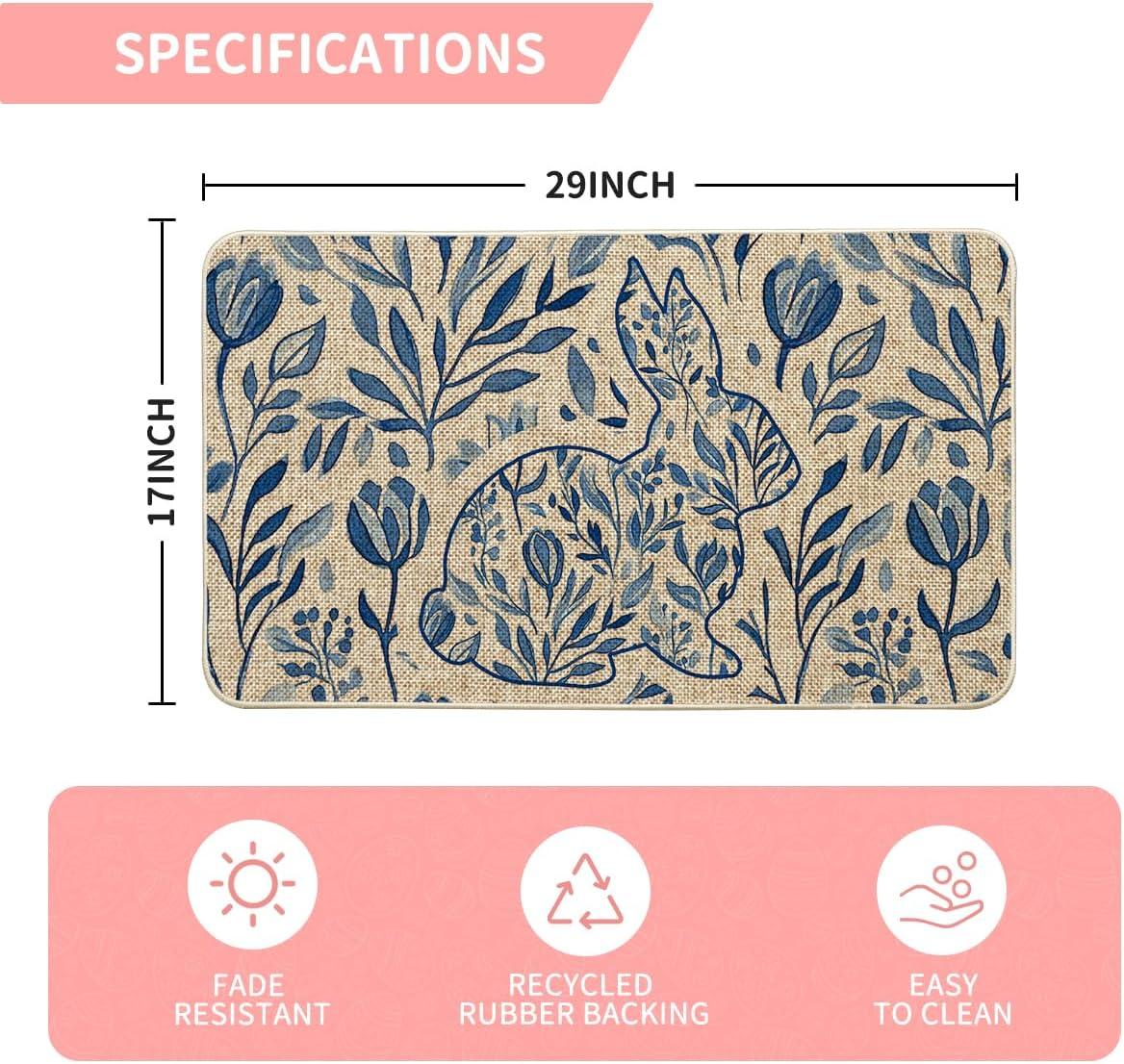 image:imageArtoid Mode Rabbit Bunny Leaves Flowers Easter Doormat Home Decor LowProfile Switch Rug Door Mat Floor Mat for Indoor Outdoor 17x29 InchBeige