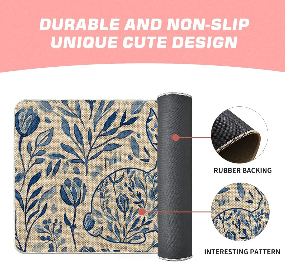 image:imageArtoid Mode Rabbit Bunny Leaves Flowers Easter Doormat Home Decor LowProfile Switch Rug Door Mat Floor Mat for Indoor Outdoor 17x29 InchBeige