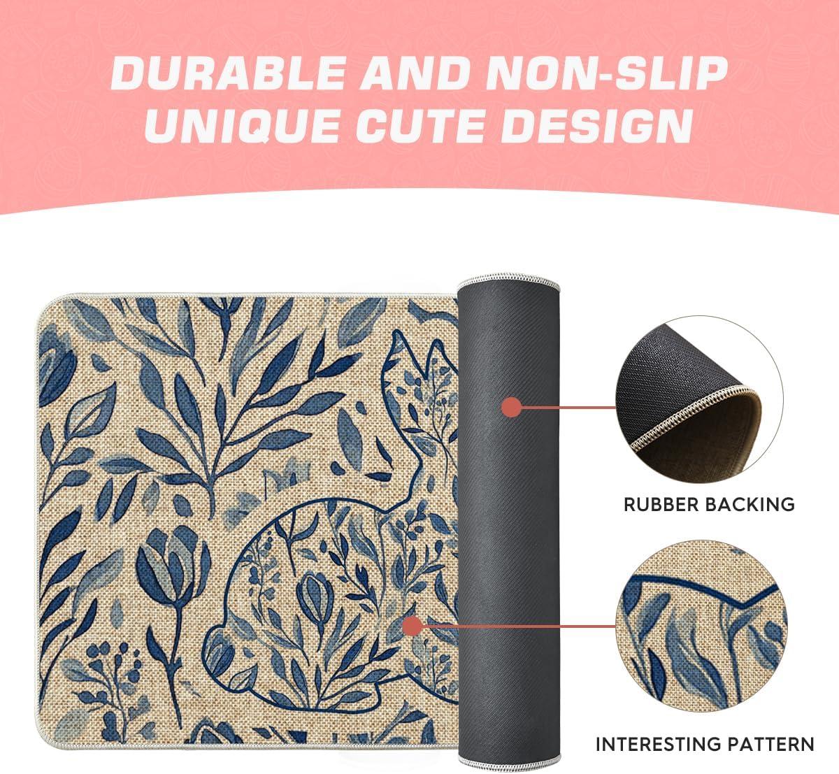 image:imageArtoid Mode Rabbit Bunny Leaves Flowers Easter Doormat Home Decor LowProfile Switch Rug Door Mat Floor Mat for Indoor Outdoor 17x29 InchBeige