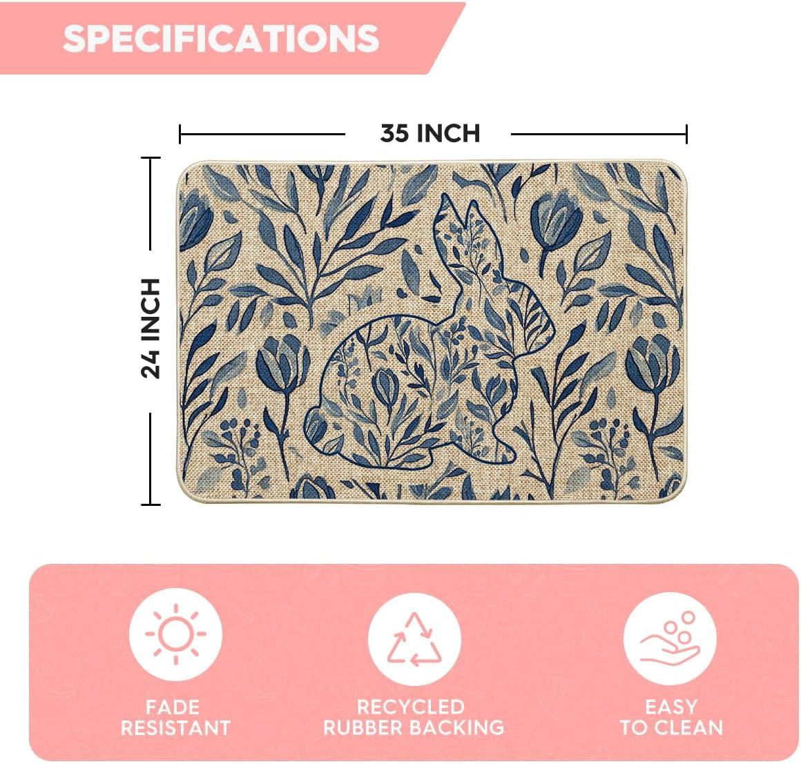 image:imageArtoid Mode Rabbit Bunny Leaves Flowers Easter Doormat Home Decor LowProfile Switch Rug Door Mat Floor Mat for Indoor Outdoor 17x29 InchBeige