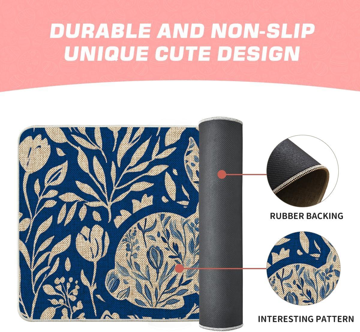 image:imageArtoid Mode Rabbit Bunny Leaves Flowers Easter Doormat Home Decor LowProfile Switch Rug Door Mat Floor Mat for Indoor Outdoor 17x29 InchBlue