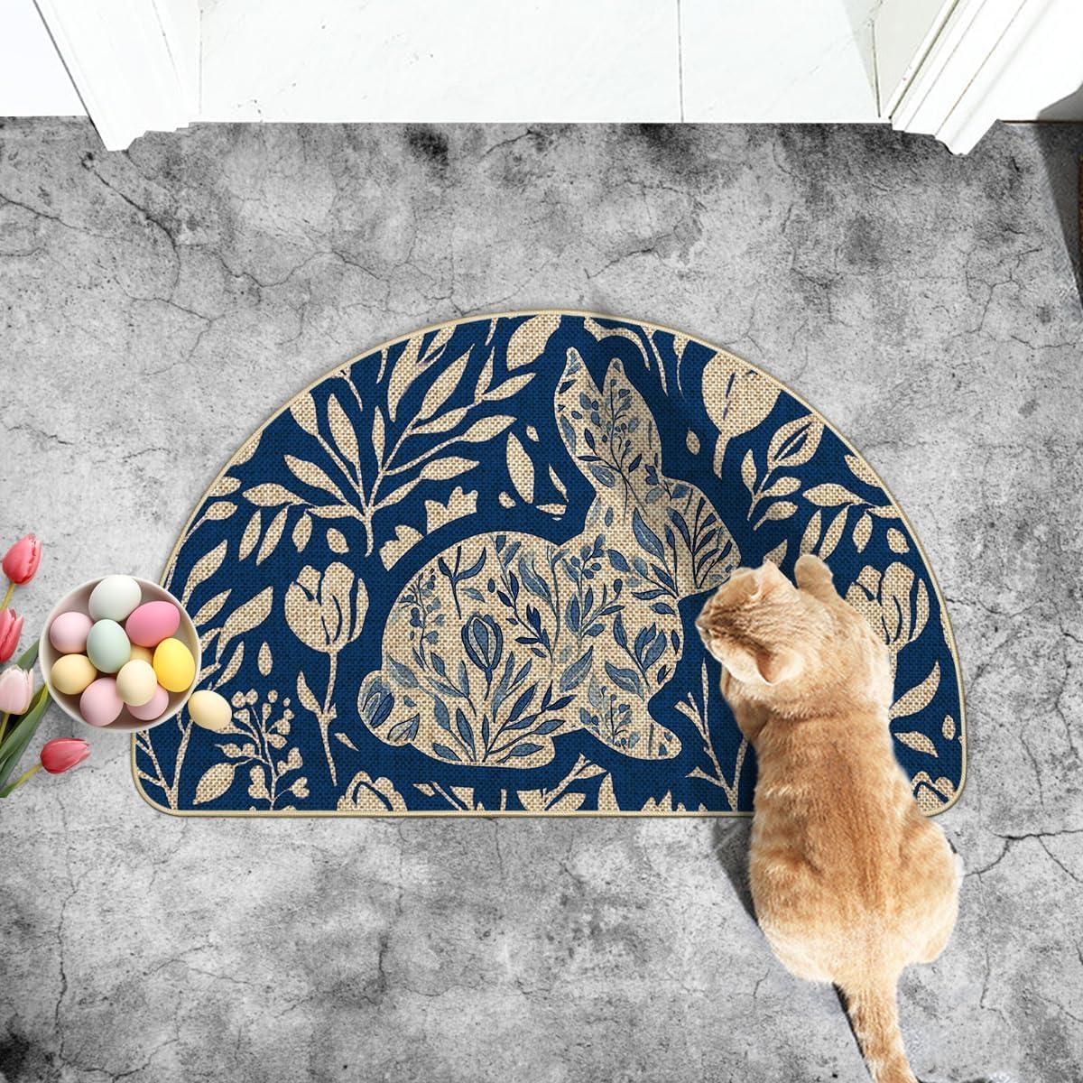 image:imageArtoid Mode Rabbit Bunny Leaves Flowers Easter Doormat Home Decor LowProfile Switch Rug Door Mat Floor Mat for Indoor Outdoor 17x29 InchBlue