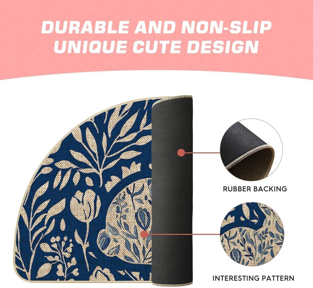 image:imageArtoid Mode Rabbit Bunny Leaves Flowers Easter Doormat Home Decor LowProfile Switch Rug Door Mat Floor Mat for Indoor Outdoor 17x29 InchBlue