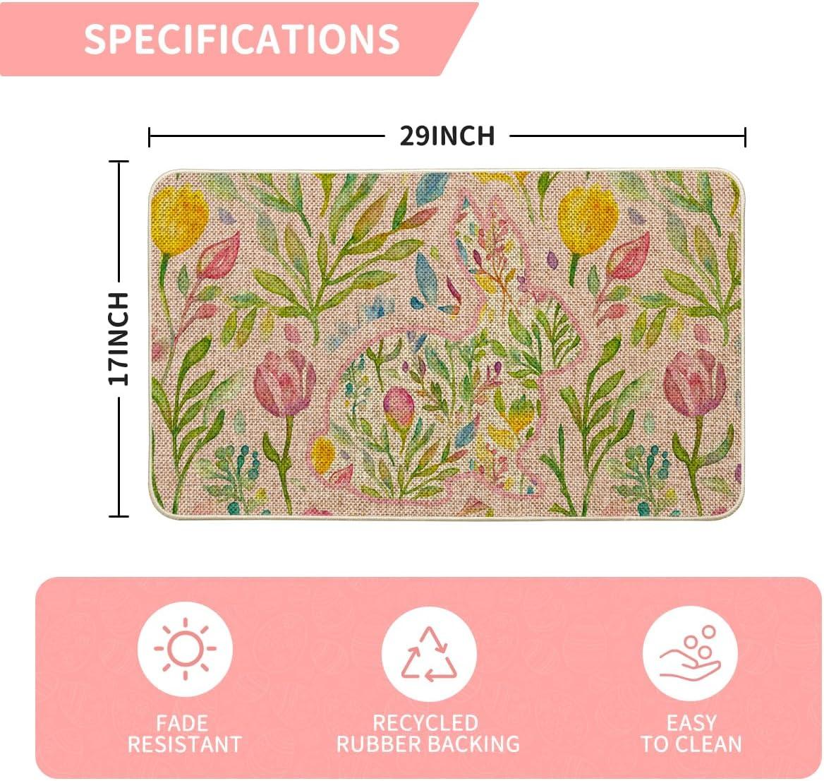 image:imageArtoid Mode Rabbit Bunny Leaves Flowers Easter Doormat Home Decor LowProfile Switch Rug Door Mat Floor Mat for Indoor Outdoor 17x29 InchPink
