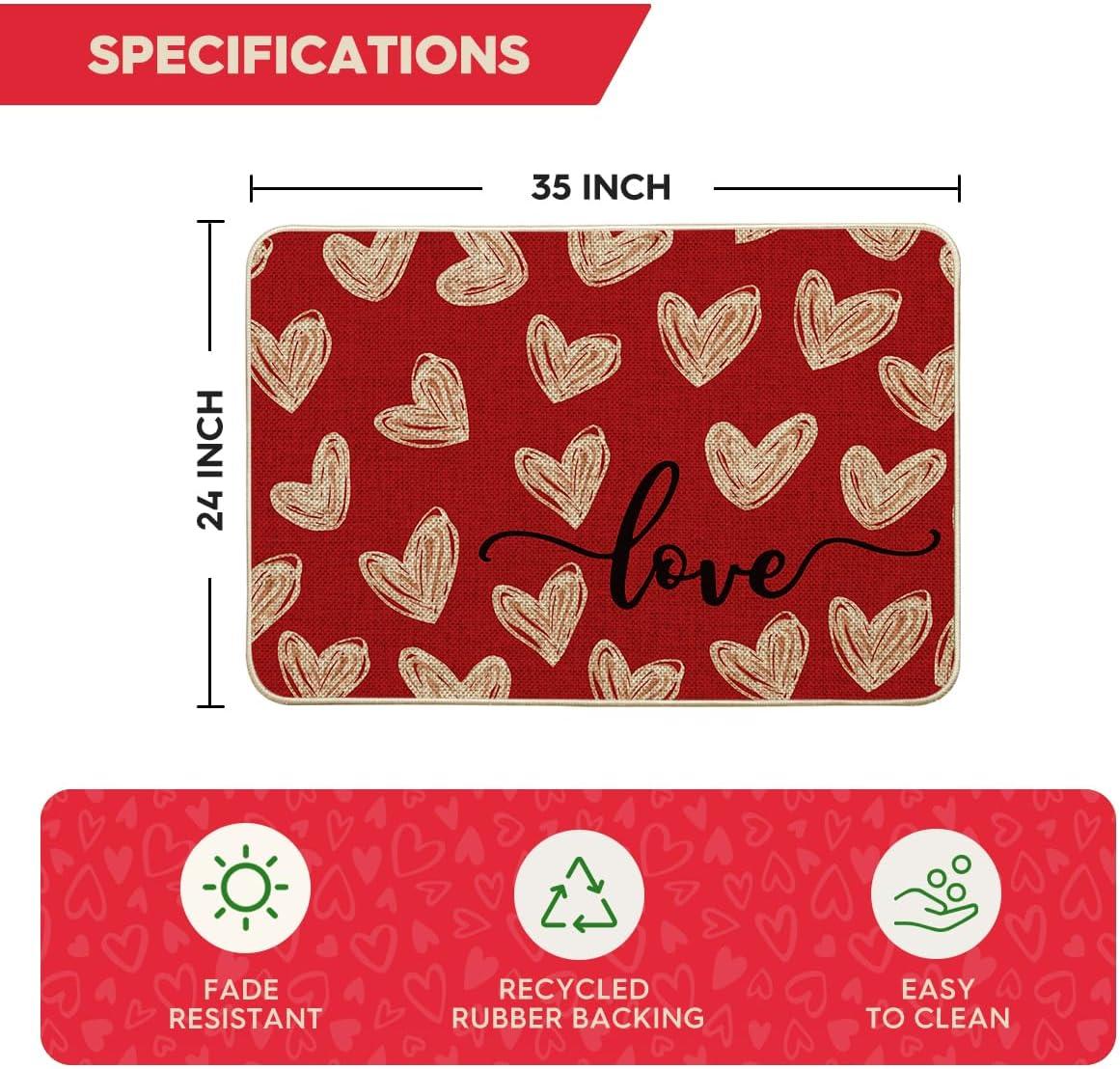 image:imageArtoid Mode Red Cute Love Heart Valentines DoormatHome Decor LowProfile Door Mat Switch Rug Floor Mat for Indoor Outdoor 17x29 InchRed