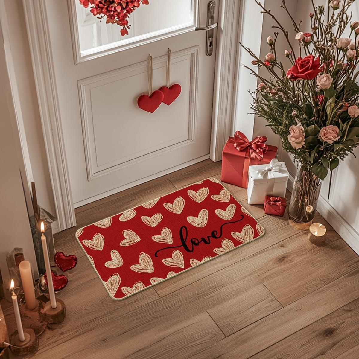 image:imageArtoid Mode Red Cute Love Heart Valentines DoormatHome Decor LowProfile Door Mat Switch Rug Floor Mat for Indoor Outdoor 17x29 InchRed