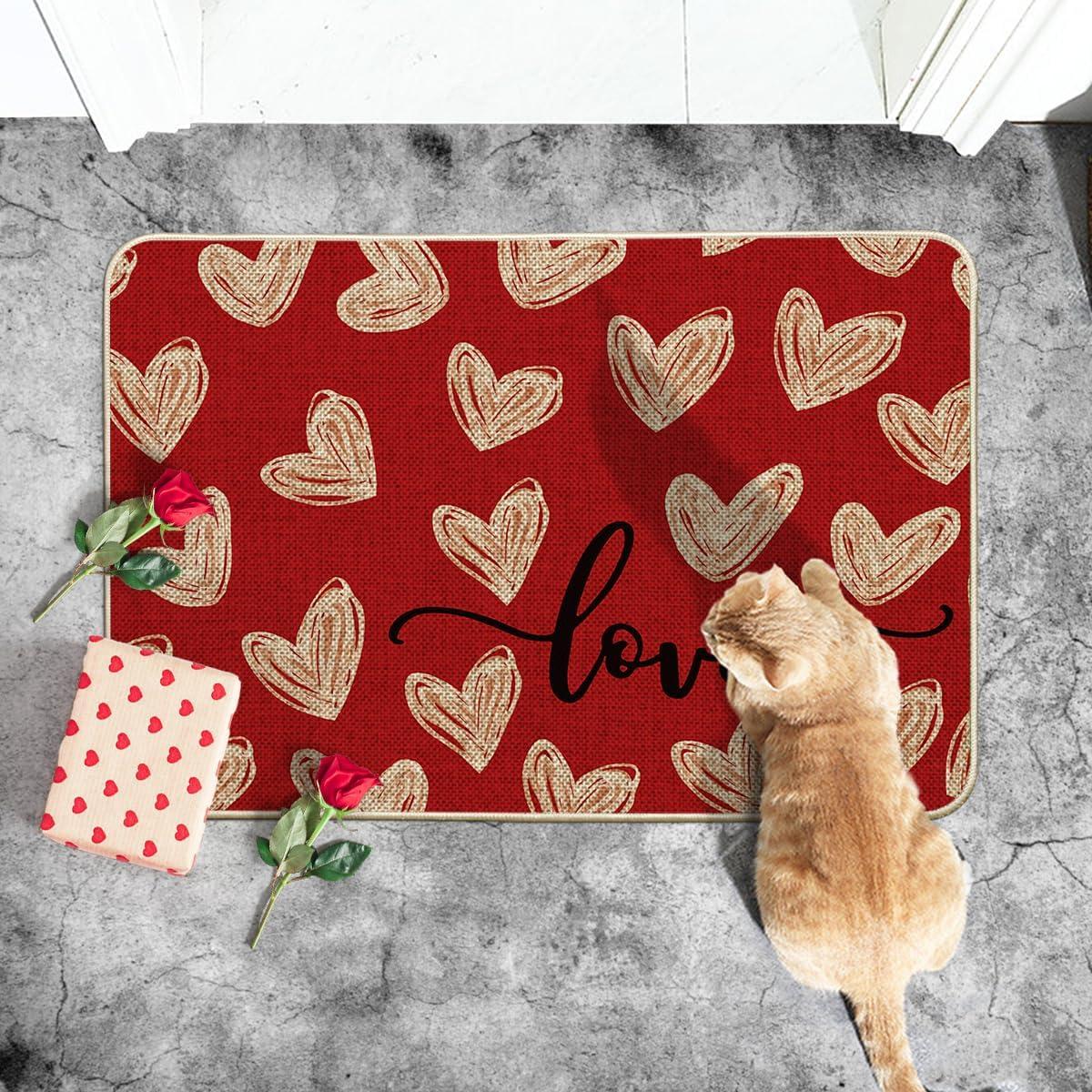 image:imageArtoid Mode Red Cute Love Heart Valentines DoormatHome Decor LowProfile Door Mat Switch Rug Floor Mat for Indoor Outdoor 17x29 InchRed