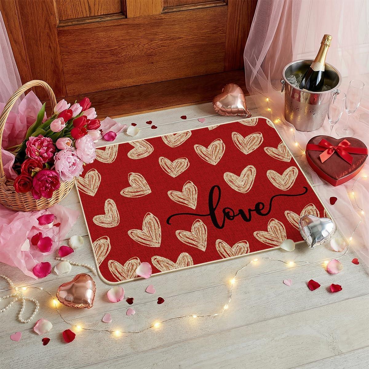 image:imageArtoid Mode Red Cute Love Heart Valentines DoormatHome Decor LowProfile Door Mat Switch Rug Floor Mat for Indoor Outdoor 17x29 InchRed