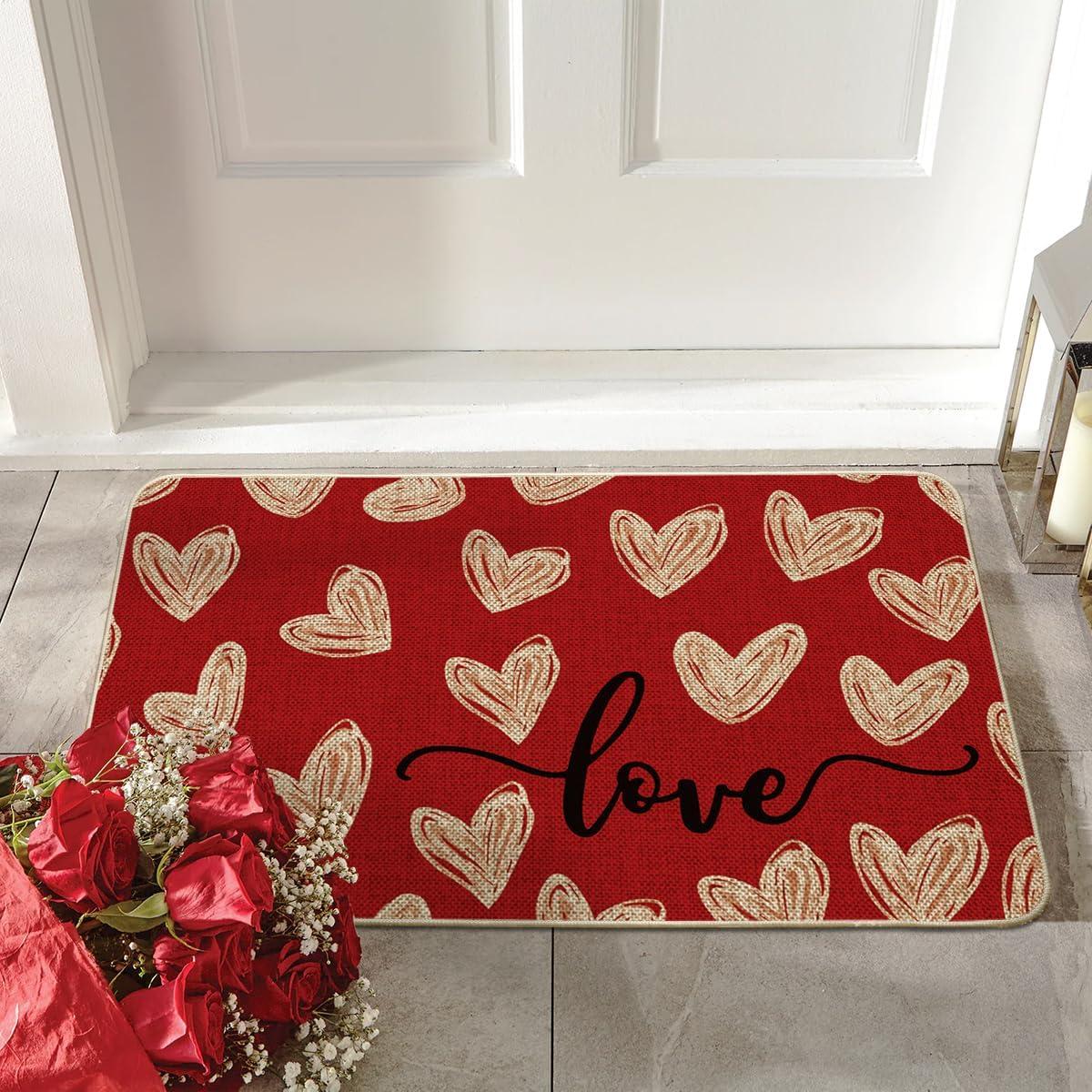 image:imageArtoid Mode Red Cute Love Heart Valentines DoormatHome Decor LowProfile Door Mat Switch Rug Floor Mat for Indoor Outdoor 17x29 InchRed