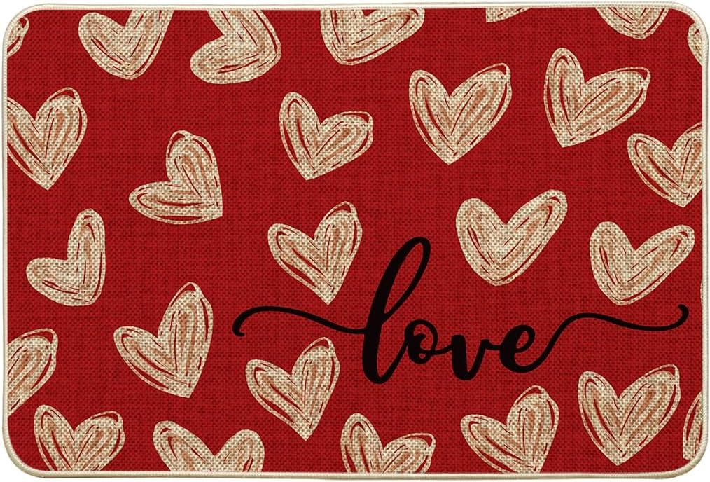 image:imageArtoid Mode Red Cute Love Heart Valentines DoormatHome Decor LowProfile Door Mat Switch Rug Floor Mat for Indoor Outdoor 17x29 InchRed