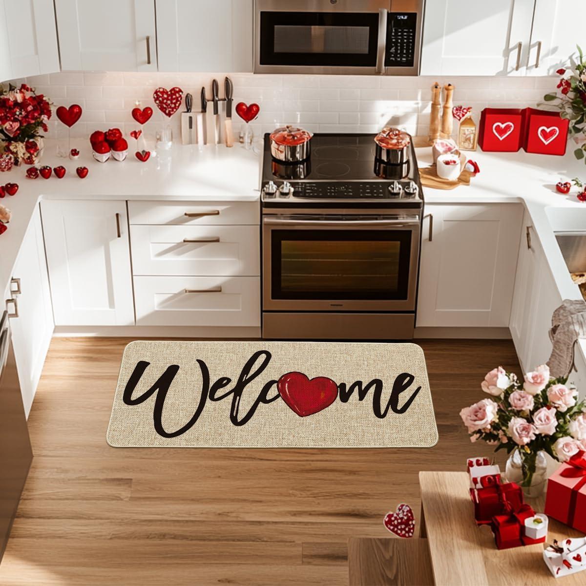 image:imageArtoid Mode Red Welcome Love Heart Valentines Day Doormat Home Decor LowProfile Switch Rug Door Mat for Indoor Outdoor 17x29 InchBeige