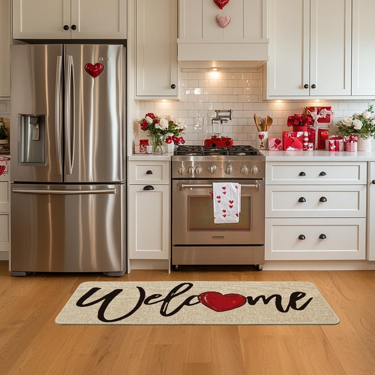 image:imageArtoid Mode Red Welcome Love Heart Valentines Day Doormat Home Decor LowProfile Switch Rug Door Mat for Indoor Outdoor 17x29 InchBeige