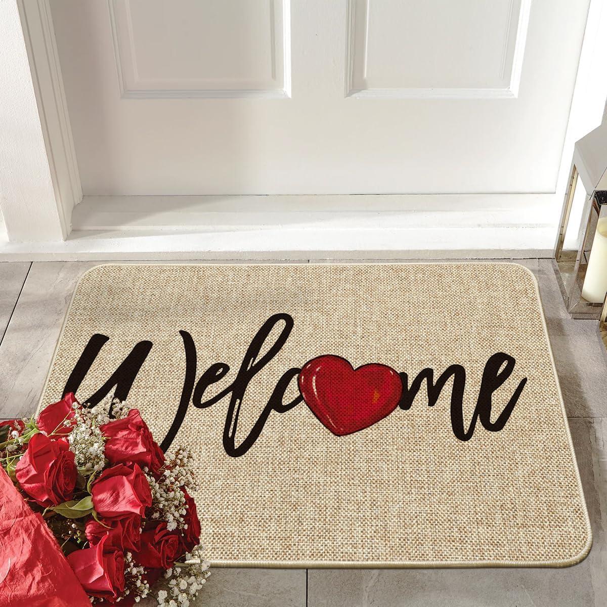 image:imageArtoid Mode Red Welcome Love Heart Valentines Day Doormat Home Decor LowProfile Switch Rug Door Mat for Indoor Outdoor 17x29 InchBeige