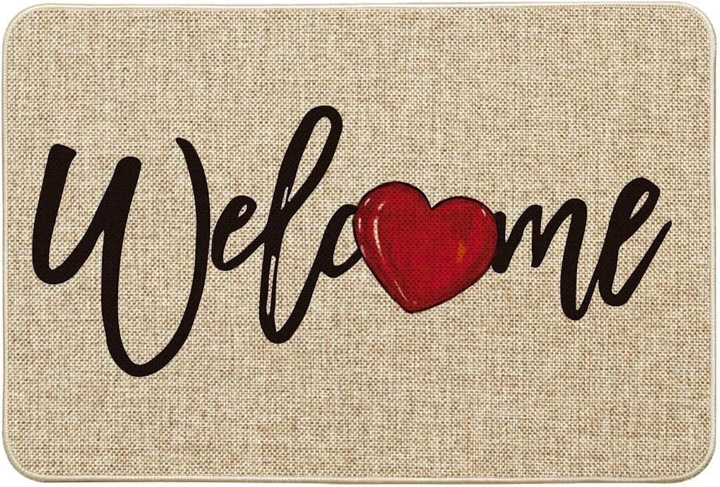 image:imageArtoid Mode Red Welcome Love Heart Valentines Day Doormat Home Decor LowProfile Switch Rug Door Mat for Indoor Outdoor 17x29 InchBeige