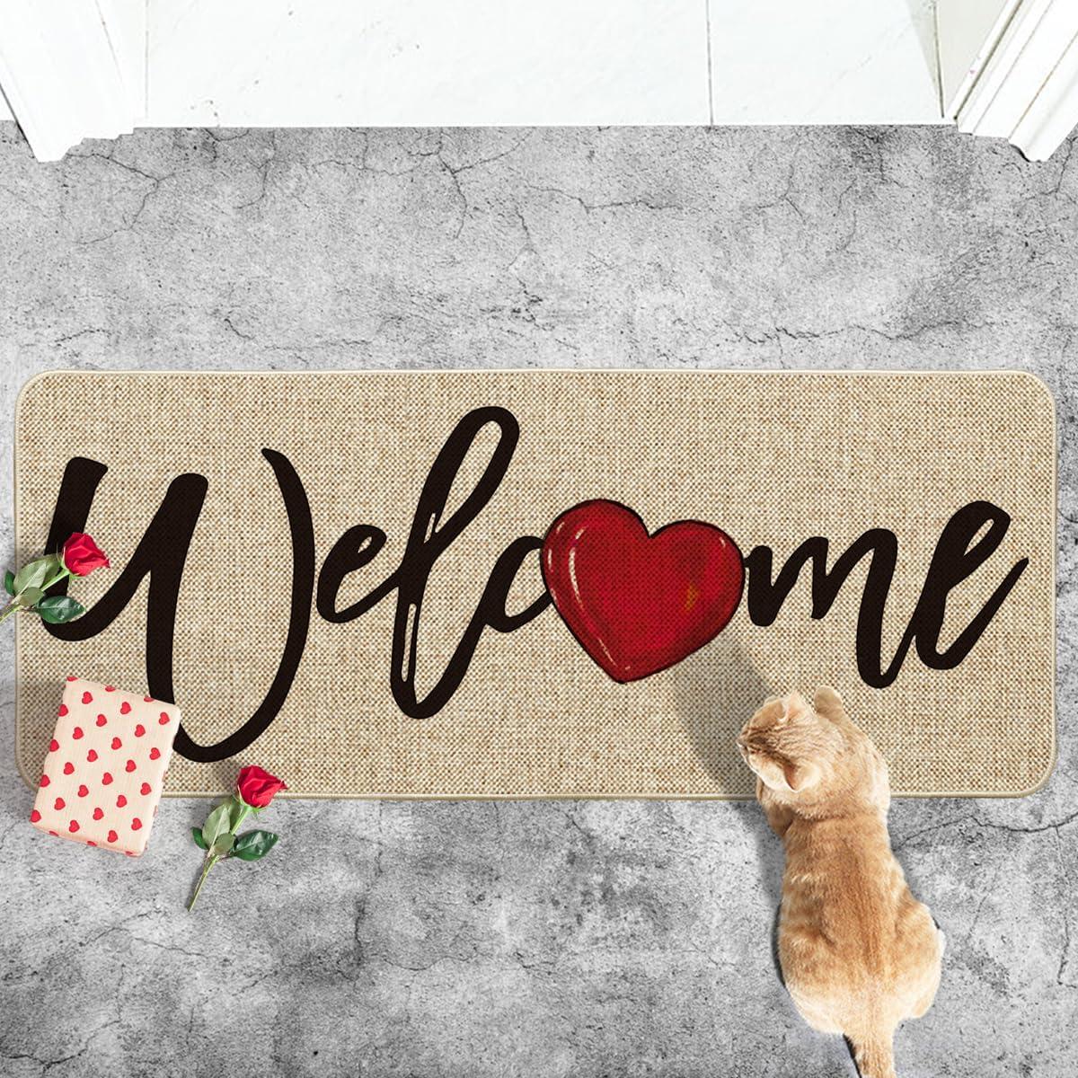 image:imageArtoid Mode Red Welcome Love Heart Valentines Day Doormat Home Decor LowProfile Switch Rug Door Mat for Indoor Outdoor 17x29 InchBeige