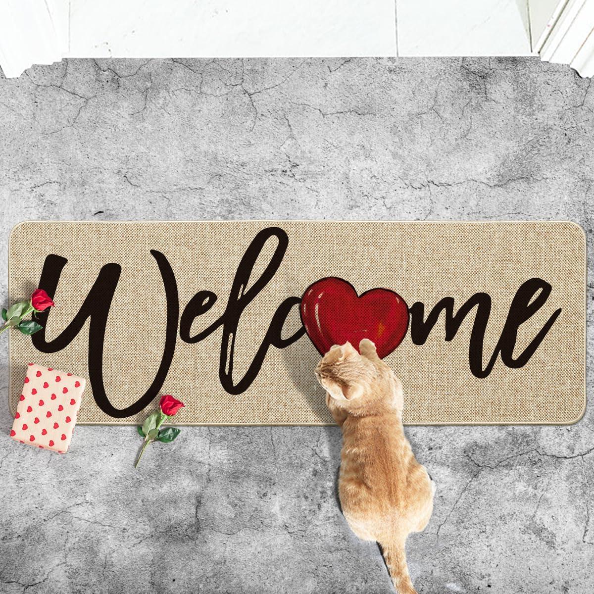 image:imageArtoid Mode Red Welcome Love Heart Valentines Day Doormat Home Decor LowProfile Switch Rug Door Mat for Indoor Outdoor 17x29 InchBeige
