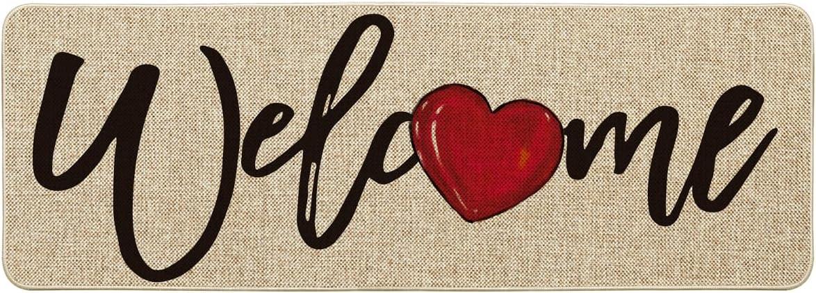 image:imageArtoid Mode Red Welcome Love Heart Valentines Day Doormat Home Decor LowProfile Switch Rug Door Mat for Indoor Outdoor 17x29 InchBeige