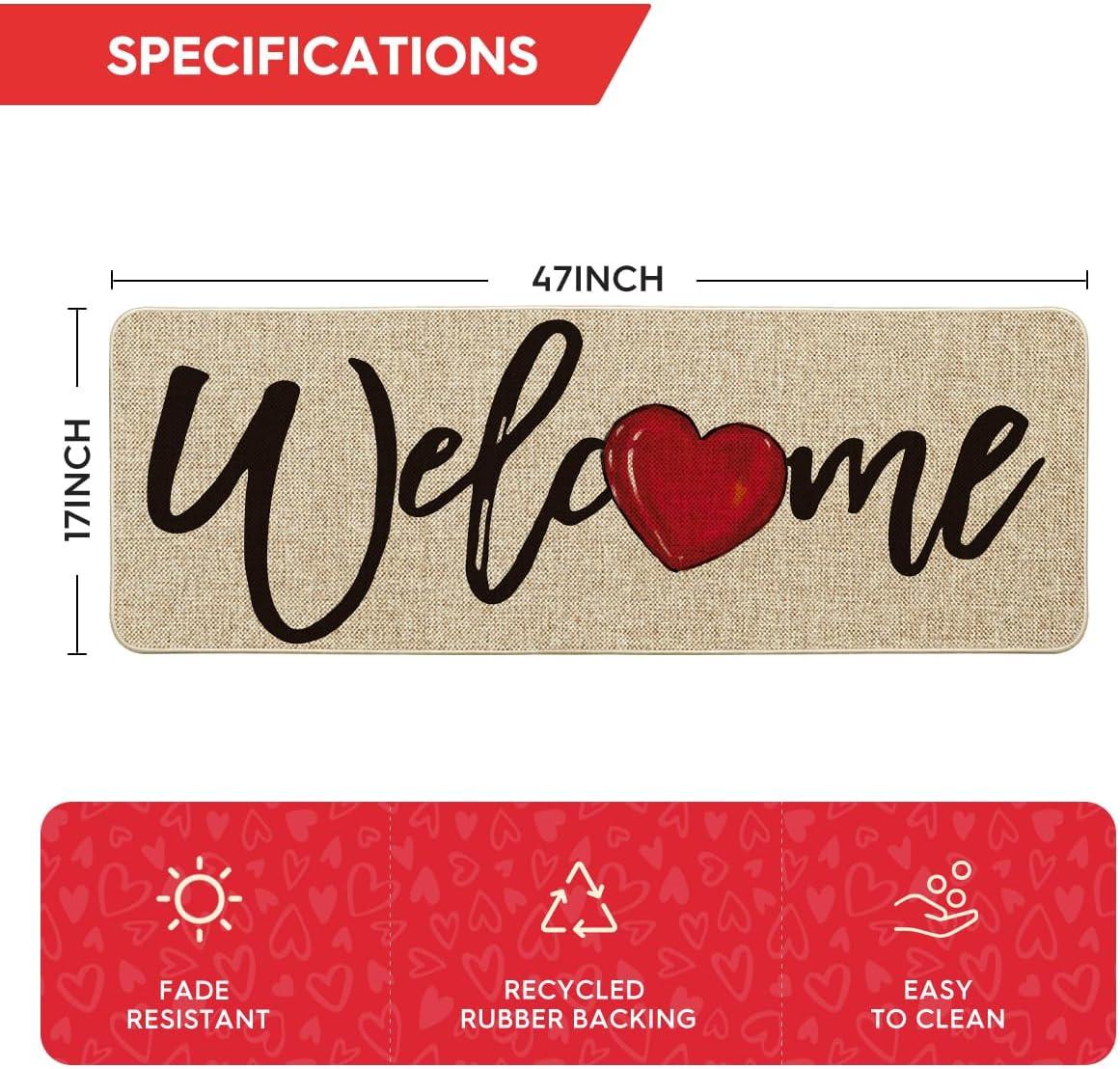 image:imageArtoid Mode Red Welcome Love Heart Valentines Day Doormat Home Decor LowProfile Switch Rug Door Mat for Indoor Outdoor 17x29 InchBeige