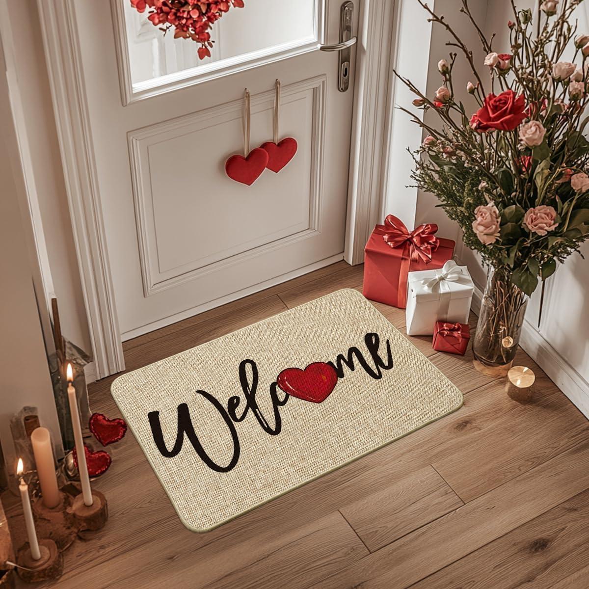 image:imageArtoid Mode Red Welcome Love Heart Valentines Day Doormat Home Decor LowProfile Switch Rug Door Mat for Indoor Outdoor 17x29 InchBeige