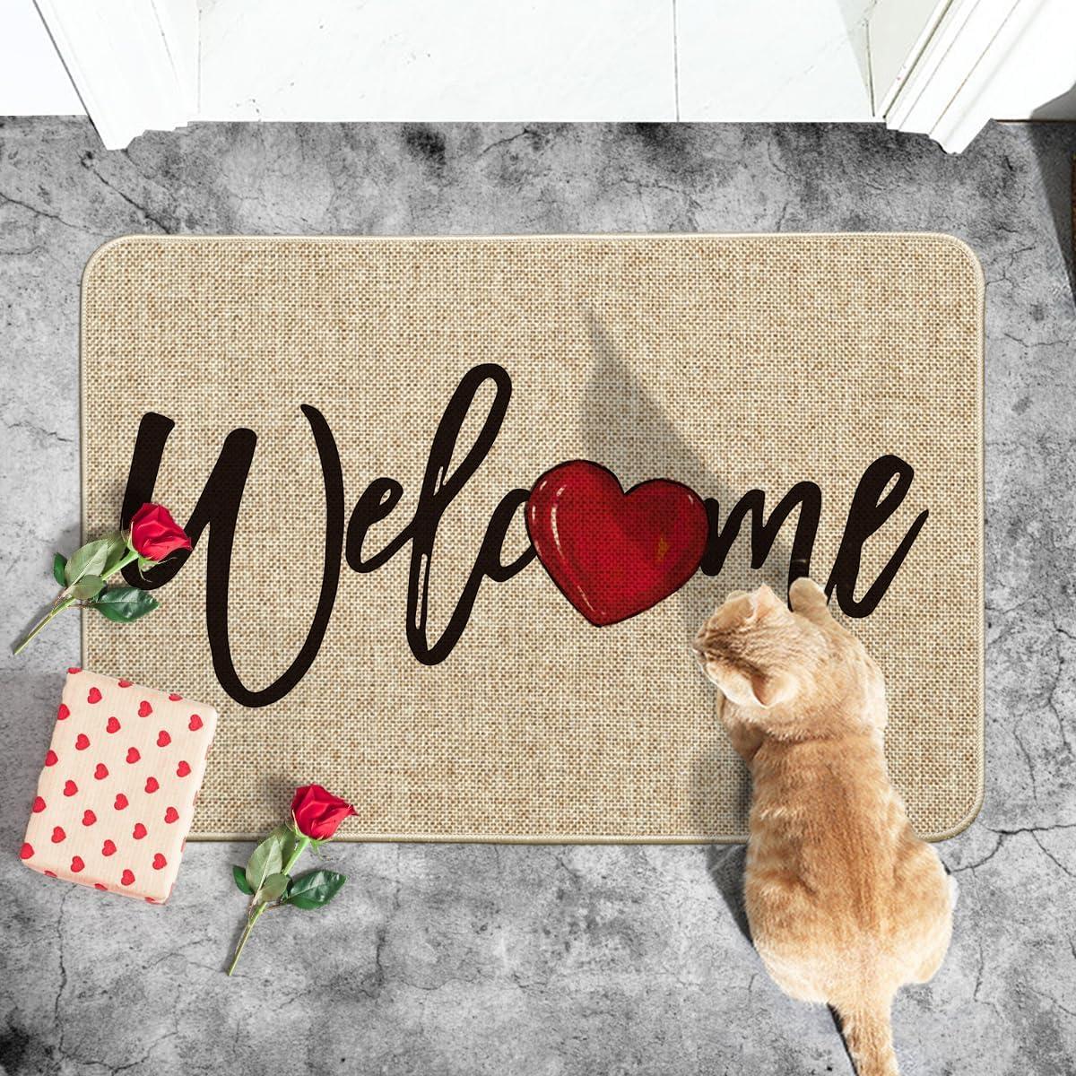 image:imageArtoid Mode Red Welcome Love Heart Valentines Day Doormat Home Decor LowProfile Switch Rug Door Mat for Indoor Outdoor 17x29 InchBeige