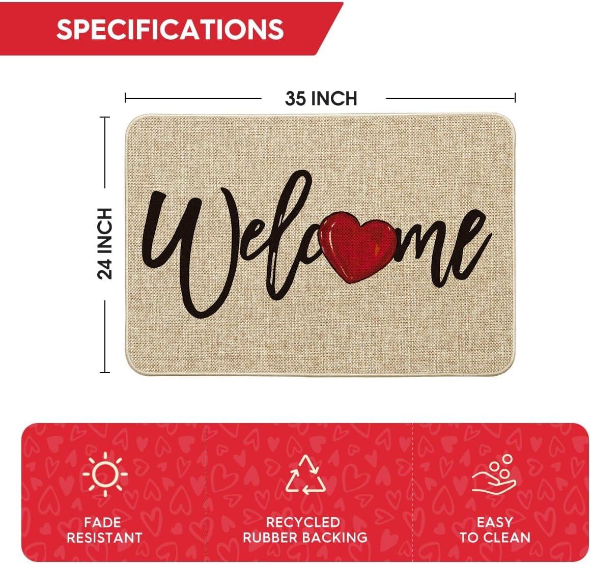 image:imageArtoid Mode Red Welcome Love Heart Valentines Day Doormat Home Decor LowProfile Switch Rug Door Mat for Indoor Outdoor 17x29 InchBeige