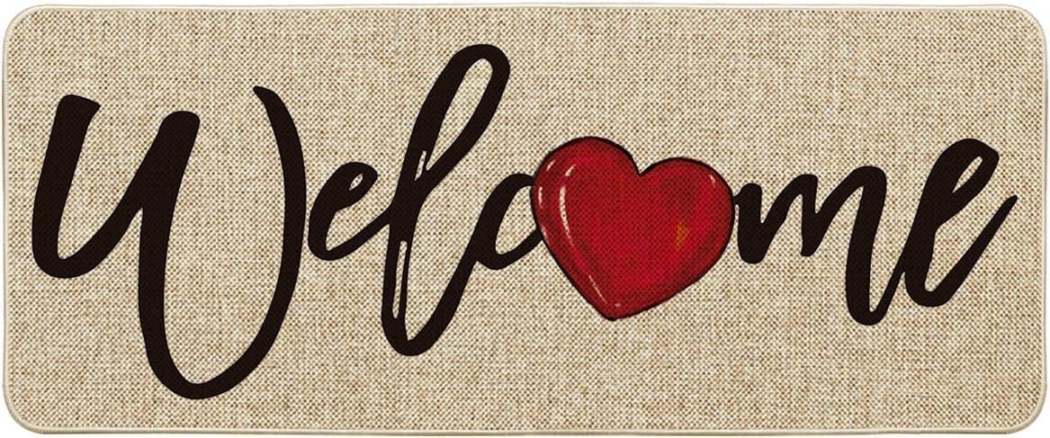 image:imageArtoid Mode Red Welcome Love Heart Valentines Day Doormat Home Decor LowProfile Switch Rug Door Mat for Indoor Outdoor 17x29 InchBeige