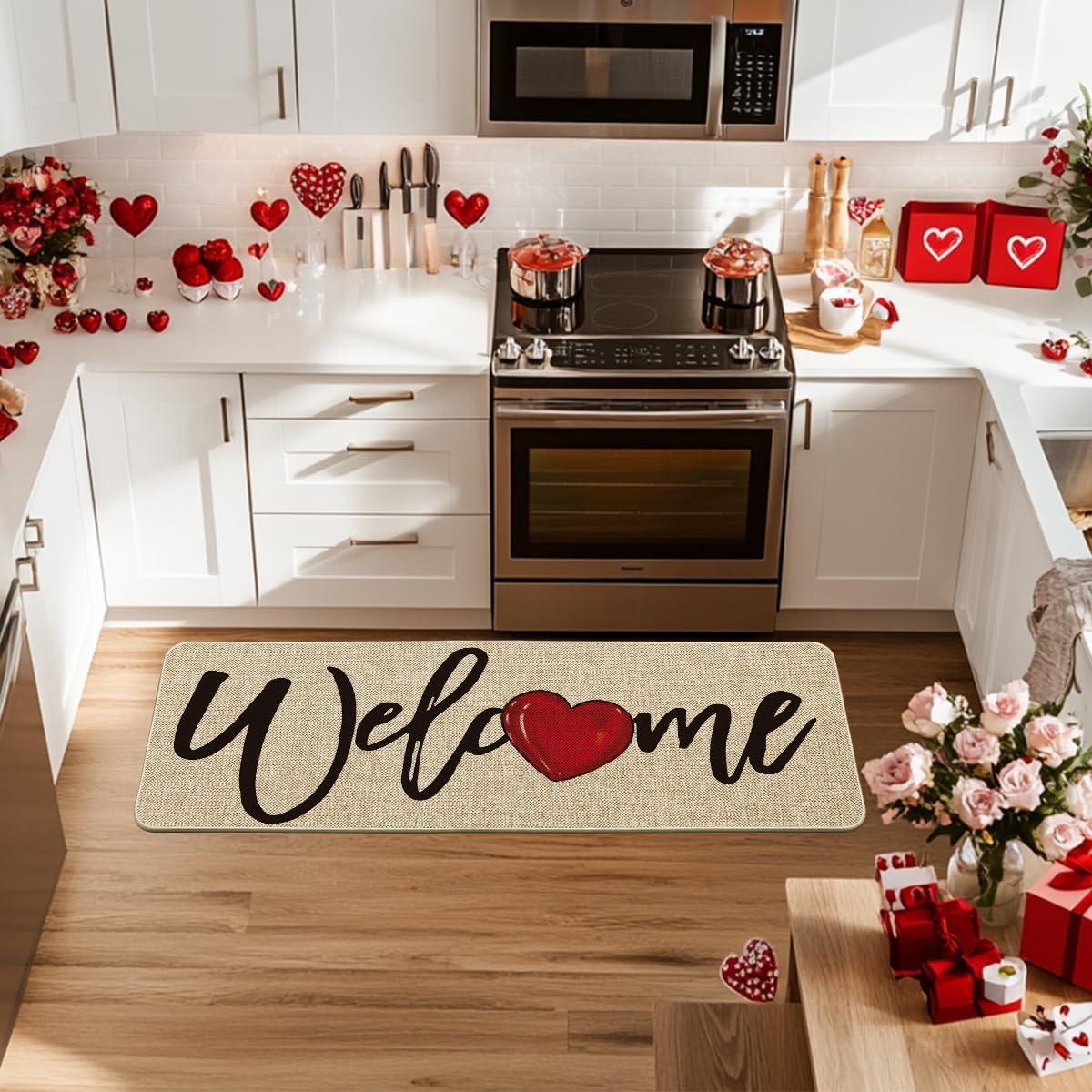 image:imageArtoid Mode Red Welcome Love Heart Valentines Day Doormat Home Decor LowProfile Switch Rug Door Mat for Indoor Outdoor 17x29 InchBeige