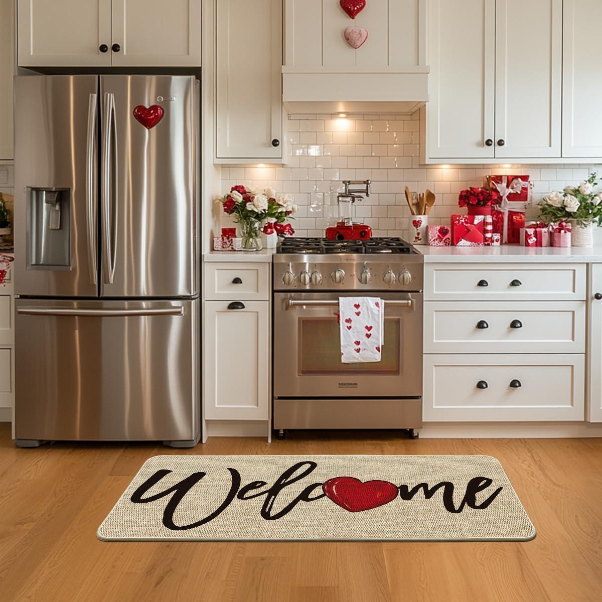 image:imageArtoid Mode Red Welcome Love Heart Valentines Day Doormat Home Decor LowProfile Switch Rug Door Mat for Indoor Outdoor 17x29 InchBeige