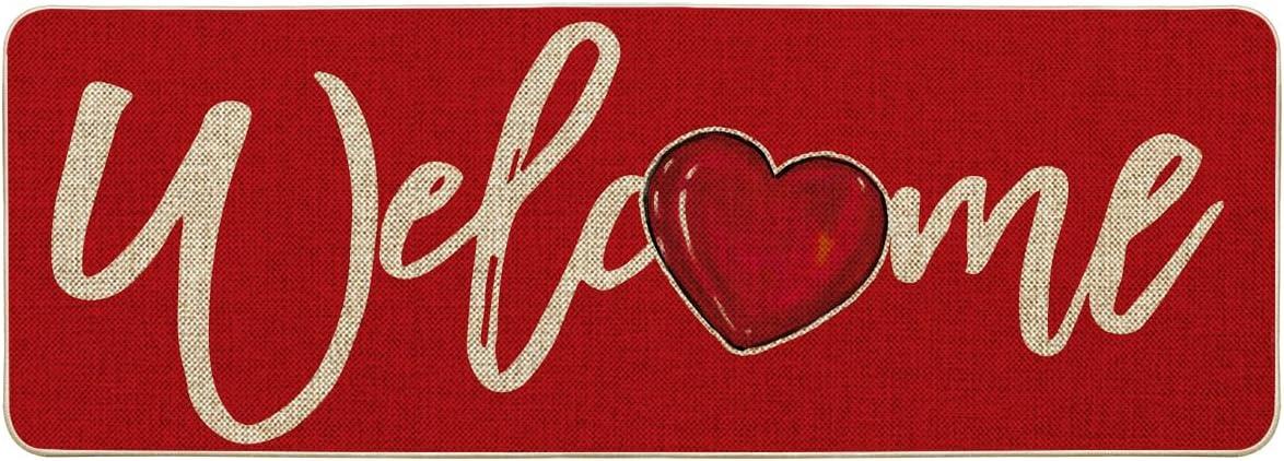 image:imageArtoid Mode Red Welcome Love Heart Valentines Day Doormat Home Decor LowProfile Switch Rug Door Mat for Indoor Outdoor 17x29 InchRed