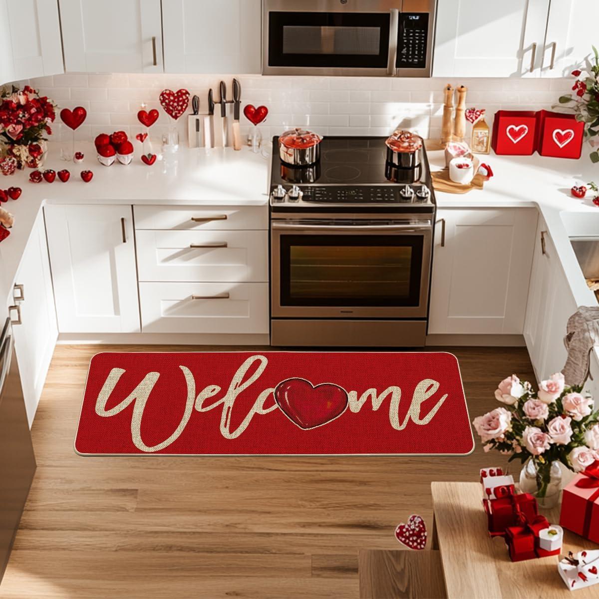 image:imageArtoid Mode Red Welcome Love Heart Valentines Day Doormat Home Decor LowProfile Switch Rug Door Mat for Indoor Outdoor 17x29 InchRed