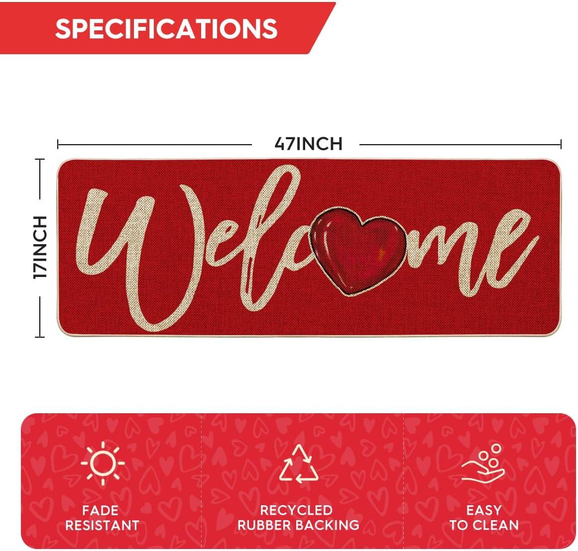 image:imageArtoid Mode Red Welcome Love Heart Valentines Day Doormat Home Decor LowProfile Switch Rug Door Mat for Indoor Outdoor 17x29 InchRed