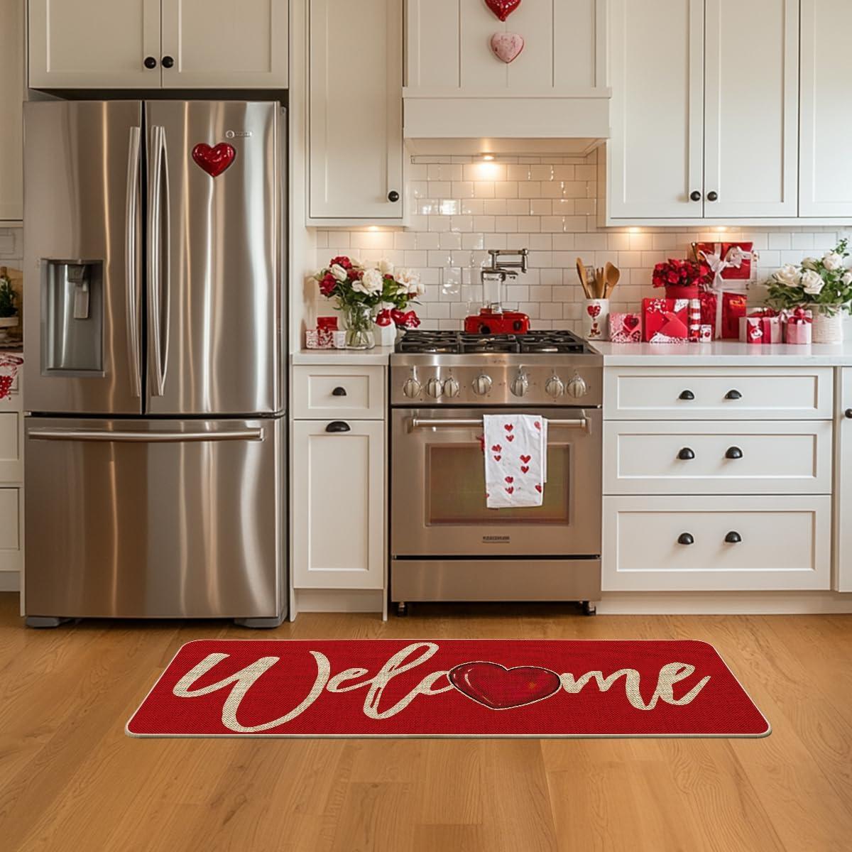 image:imageArtoid Mode Red Welcome Love Heart Valentines Day Doormat Home Decor LowProfile Switch Rug Door Mat for Indoor Outdoor 17x29 InchRed