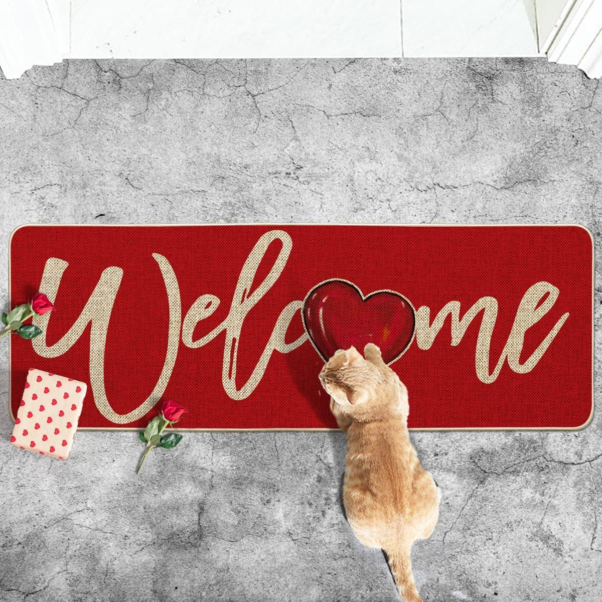 image:imageArtoid Mode Red Welcome Love Heart Valentines Day Doormat Home Decor LowProfile Switch Rug Door Mat for Indoor Outdoor 17x29 InchRed